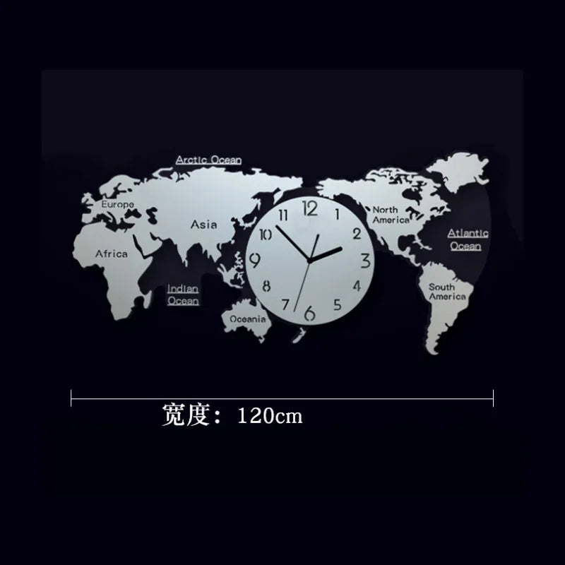 Creative World Map Large Luxury Wall Clock Modern Design Living Room Acrylic 3d Home Decor Silent Wall Clcok Reloj De Pared 2020