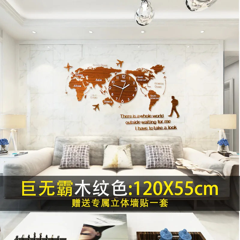 Creative World Map Large Luxury Wall Clock Modern Design Living Room Acrylic 3d Home Decor Silent Wall Clcok Reloj De Pared 2020