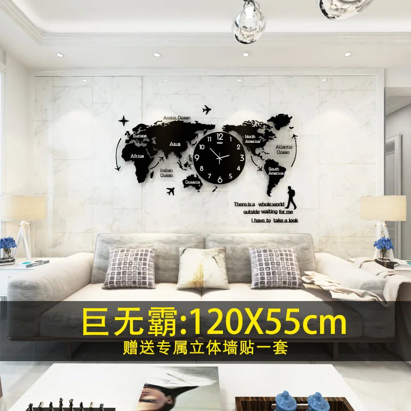 Creative World Map Large Luxury Wall Clock Modern Design Living Room Acrylic 3d Home Decor Silent Wall Clcok Reloj De Pared 2020