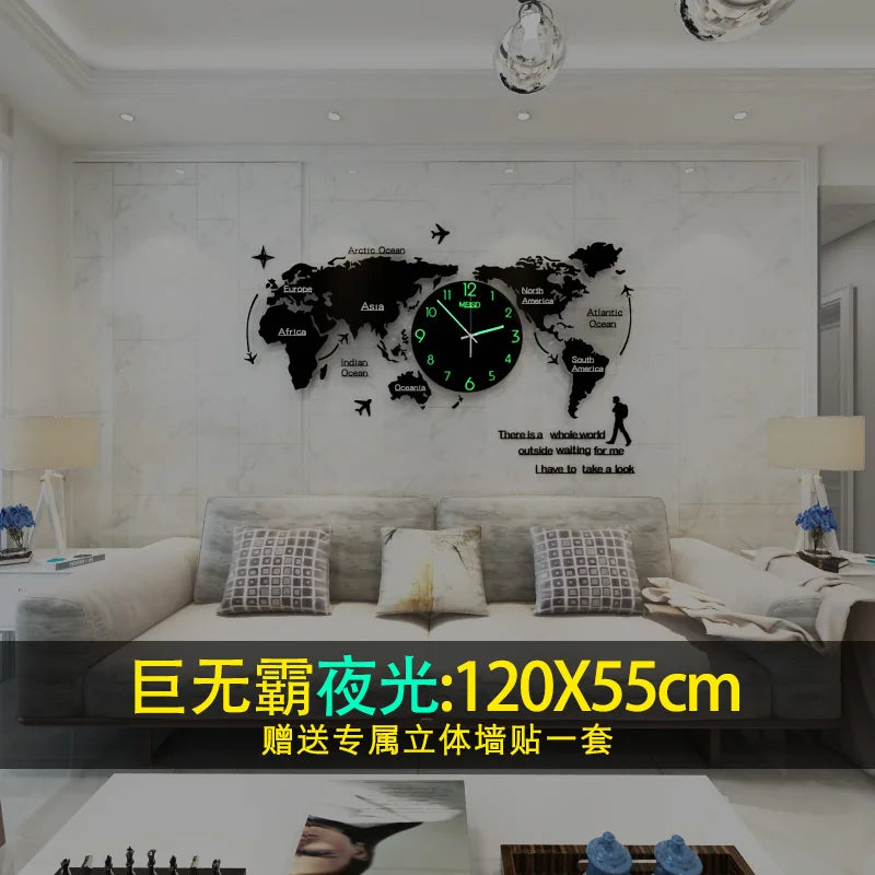 Creative World Map Large Luxury Wall Clock Modern Design Living Room Acrylic 3d Home Decor Silent Wall Clcok Reloj De Pared 2020