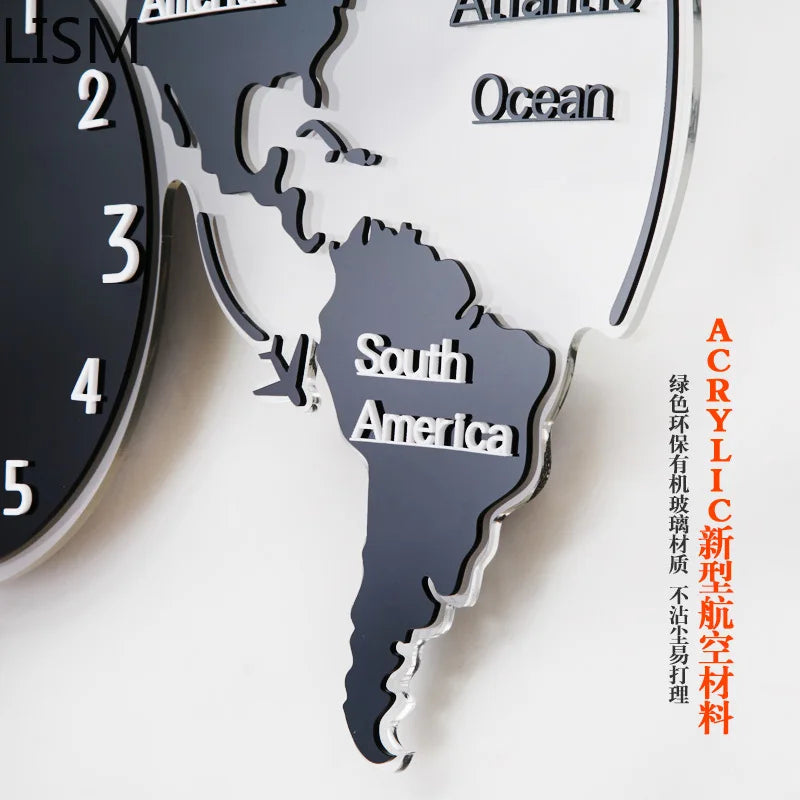 Creative World Map Large Luxury Wall Clock Modern Design Living Room Acrylic 3d Home Decor Silent Wall Clcok Reloj De Pared 2020