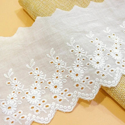 1Y Flower Hollow 11CM Wide Cotton Cloth Lace Trim Fabric Clothes Accessories Cuffs Skirt Hem