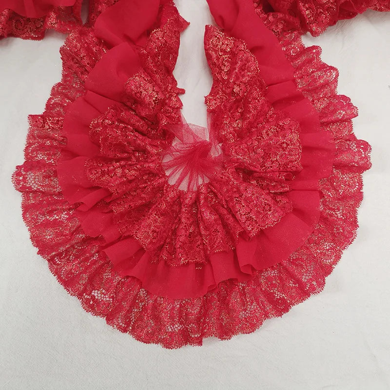 10CM Wide Three Layers Pleated Chiffon Fabric Embroidery Fringe Ribbon Lace Collar Ruffle Trim DIY Apparel Curtains Sewing Decor