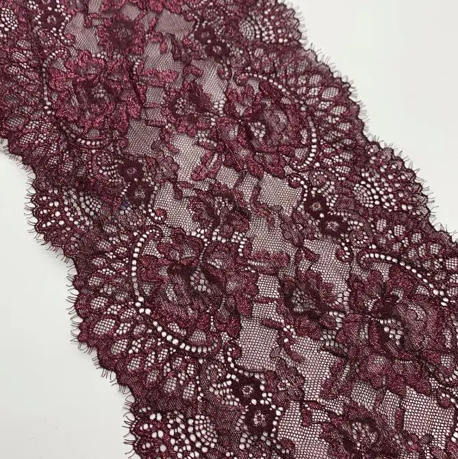 3y/lot 22.50cm Shiny Grey Purple Teal Blue Eyelash Elastic Lace Trim With Shimmer Trimming Garment Accessory DIY Material Fabric