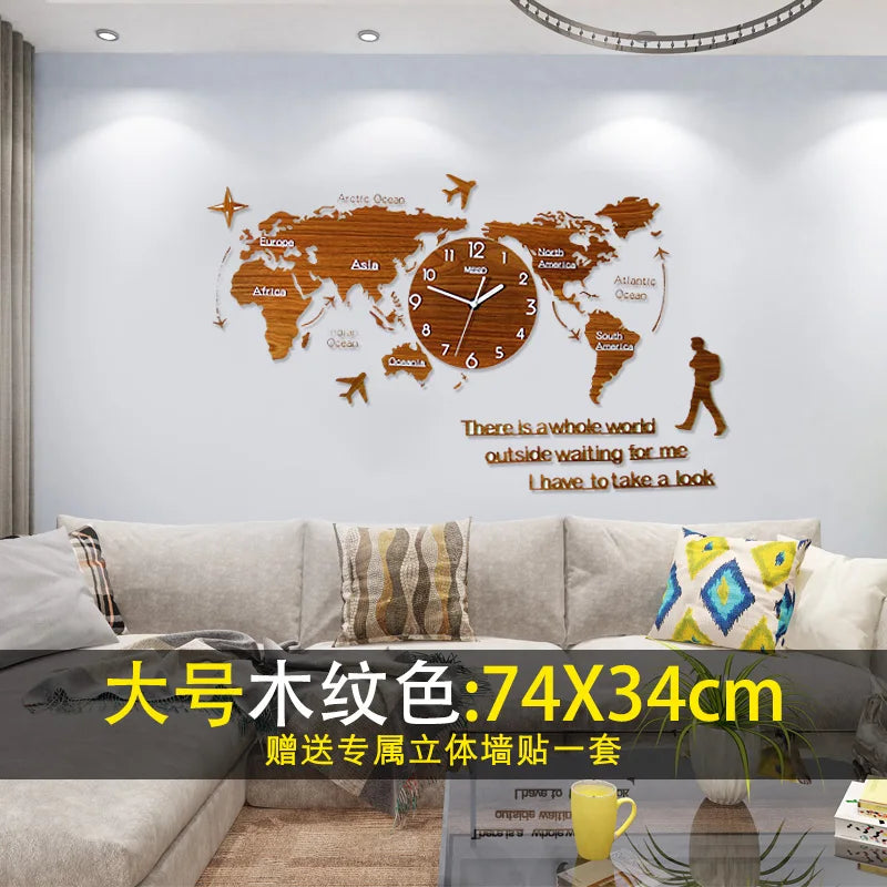 Creative World Map Large Luxury Wall Clock Modern Design Living Room Acrylic 3d Home Decor Silent Wall Clcok Reloj De Pared 2020