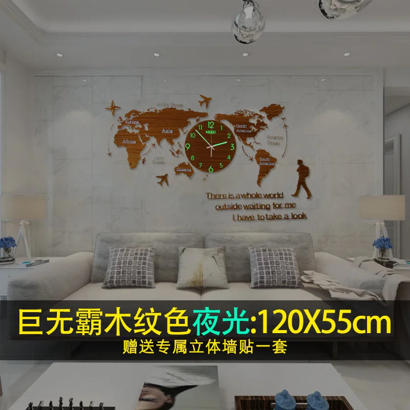 Creative World Map Large Luxury Wall Clock Modern Design Living Room Acrylic 3d Home Decor Silent Wall Clcok Reloj De Pared 2020
