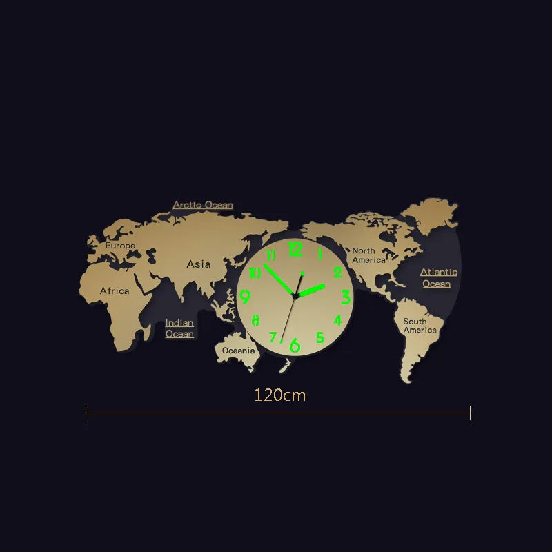 Creative World Map Large Luxury Wall Clock Modern Design Living Room Acrylic 3d Home Decor Silent Wall Clcok Reloj De Pared 2020