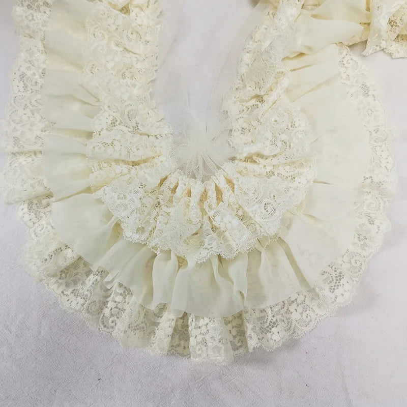 10CM Wide Three Layers Pleated Chiffon Fabric Embroidery Fringe Ribbon Lace Collar Ruffle Trim DIY Apparel Curtains Sewing Decor