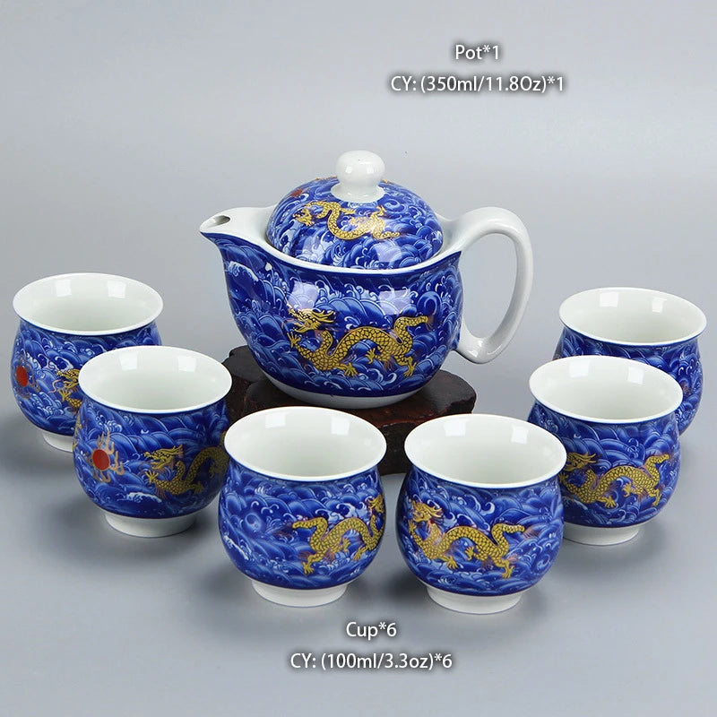 Chinese Ceramic Tea Set Kung Fu Porcelain Tea Cup Pot Set Dragon Teapot Teacup Kungfu Teaset Puer Oolong Tea Ceremony Teaware