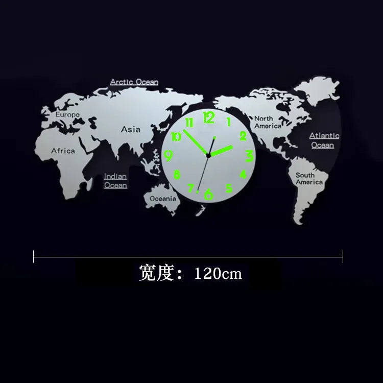 Creative World Map Large Luxury Wall Clock Modern Design Living Room Acrylic 3d Home Decor Silent Wall Clcok Reloj De Pared 2020