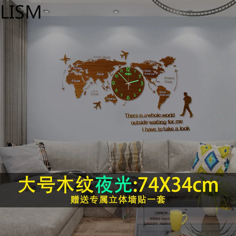 Creative World Map Large Luxury Wall Clock Modern Design Living Room Acrylic 3d Home Decor Silent Wall Clcok Reloj De Pared 2020