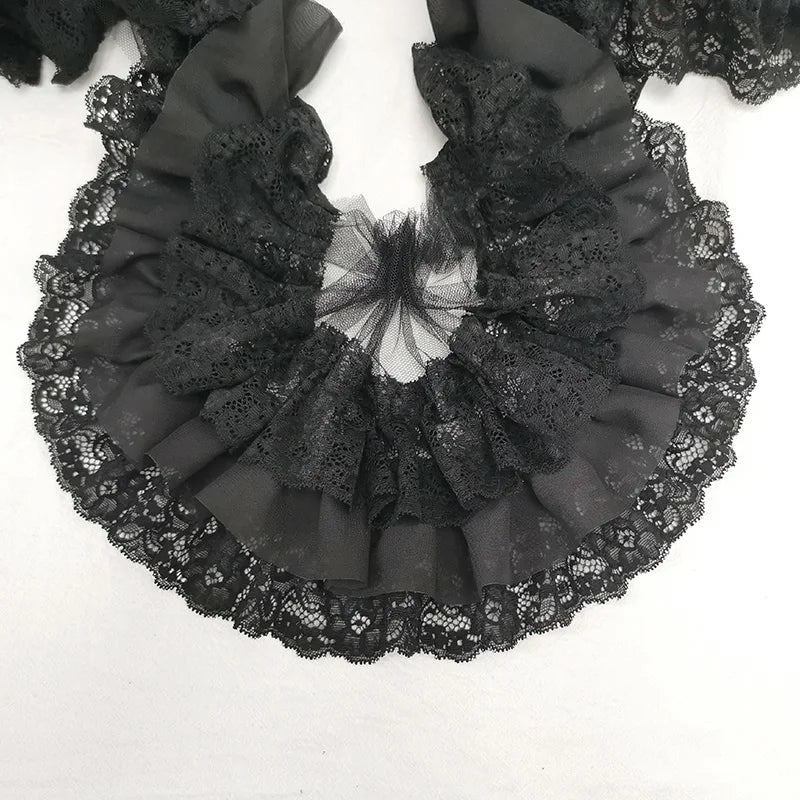 10CM Wide Three Layers Pleated Chiffon Fabric Embroidery Fringe Ribbon Lace Collar Ruffle Trim DIY Apparel Curtains Sewing Decor