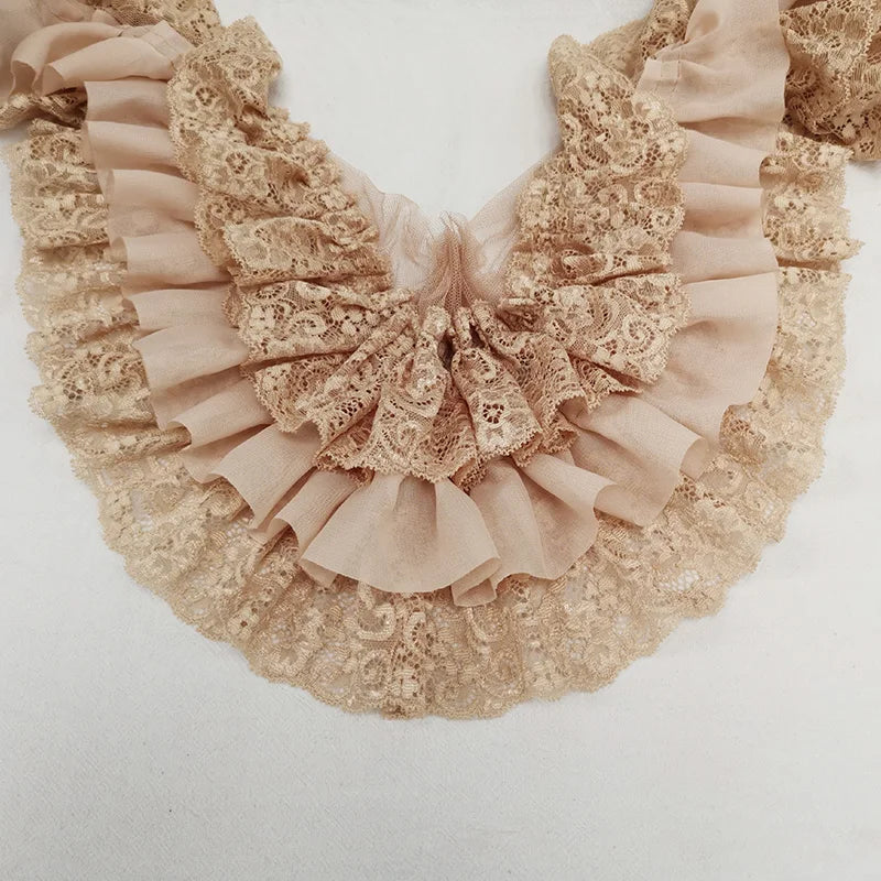 10CM Wide Three Layers Pleated Chiffon Fabric Embroidery Fringe Ribbon Lace Collar Ruffle Trim DIY Apparel Curtains Sewing Decor