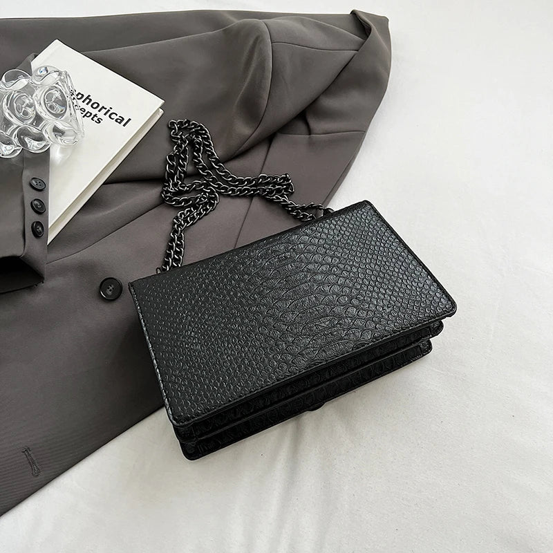 Retro stil modna veriga ramenska torba za ženske kače vzorec crossbody mala kvadratna torba trendovska dodatna oprema