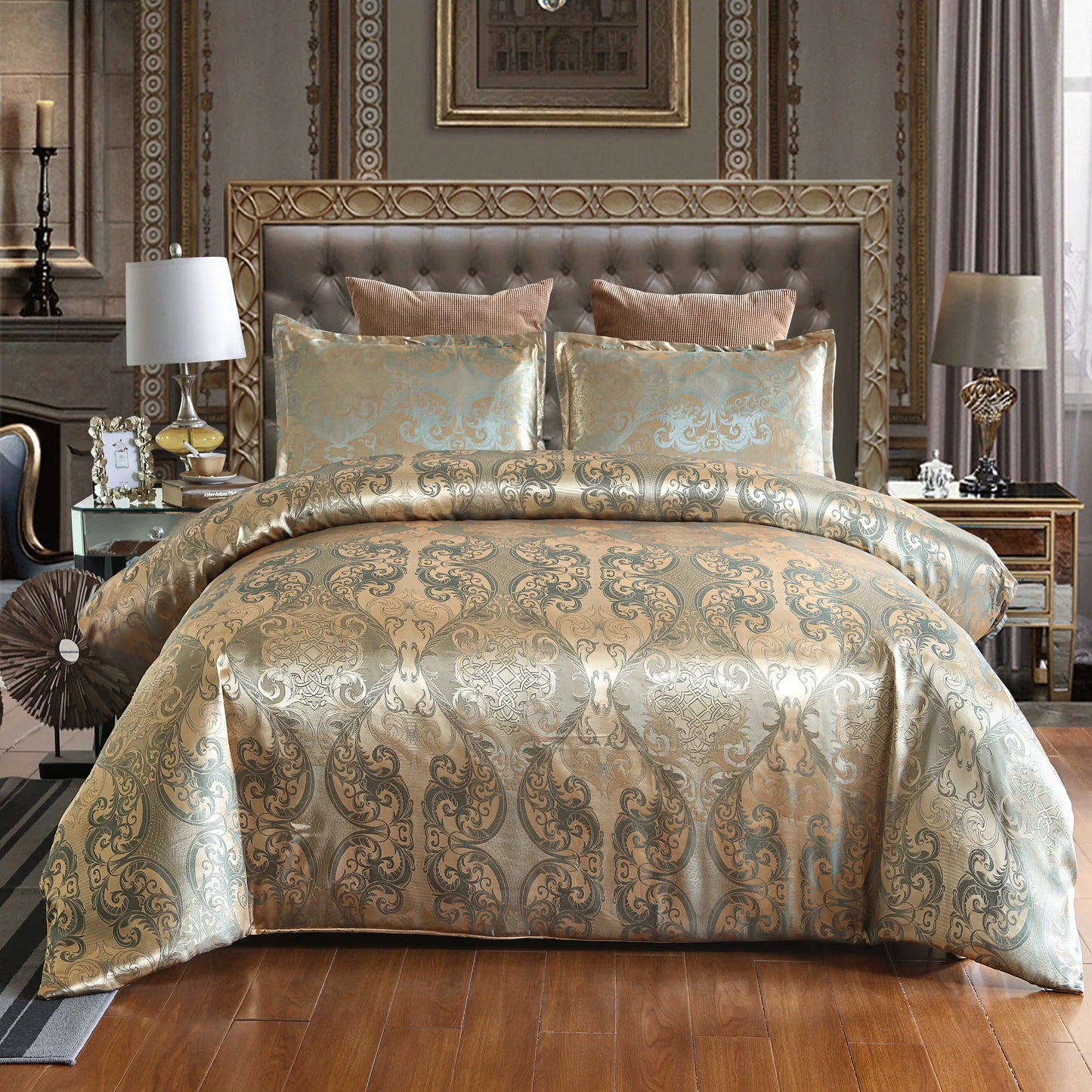 Satin Duvet Cover Size, Floral Jacquard Satin Duvet Cover Set 3 Piece Luxury Silk Like Bedding Comforter Cover Set