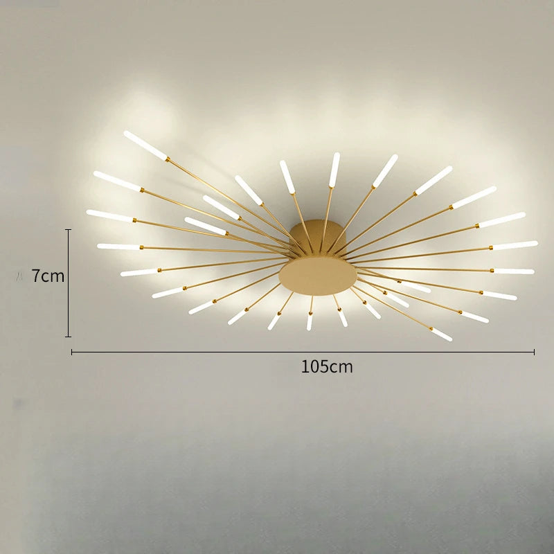 Modern Vortex Firework LED Ceiling Light for Living Room & Bedroom, Dimmable, Energy-Saving, 15-30㎡, Black/Gold