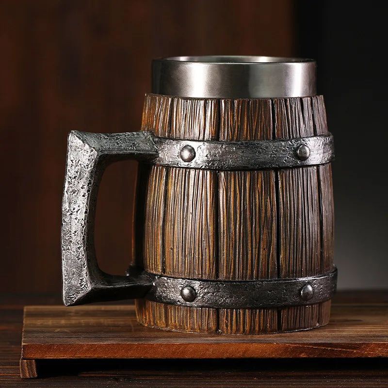 Hot-selling Wooden Barrel Beer mug , Large-capacity Coffee mug Water bottle ,Tazas de café with stainless steel