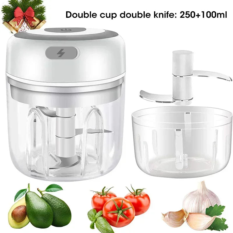 300ML Elektrische Knoflook Chopper USB Opladen Voedsel Groente Vlees Crusher Rvs Mini Chili Knoflookstamper Keuken Gadgets