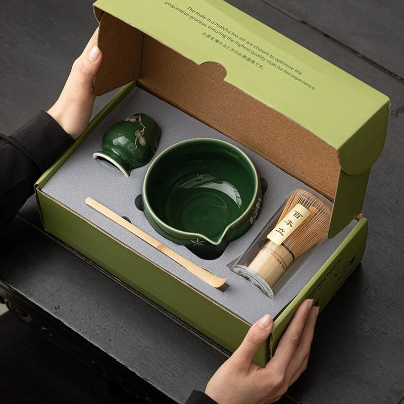 Traditional Japanese Matcha Bowl and Whisk Holder Tea Bowl with Pouring Spout for Office Table Tea Ceremony Party Gift