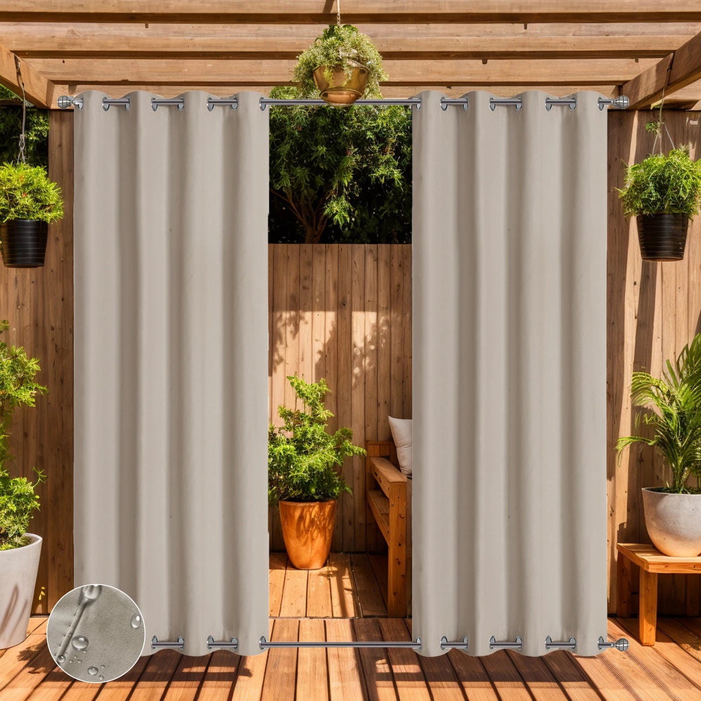 100% Waterproof Outdoor Curtains with Double Grommet for Patio Gazebo Pergola Windproof Privacy Curtains Thermal Insulated