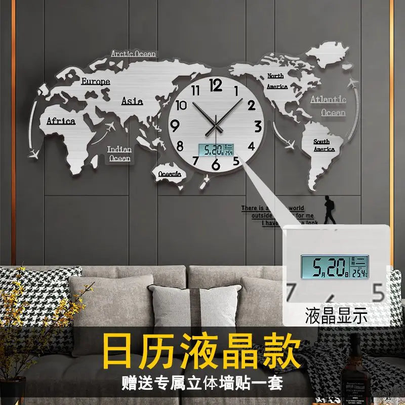 Creative wall clock mirror world map Internet celebrity decoration living room home fashion European silent hanging