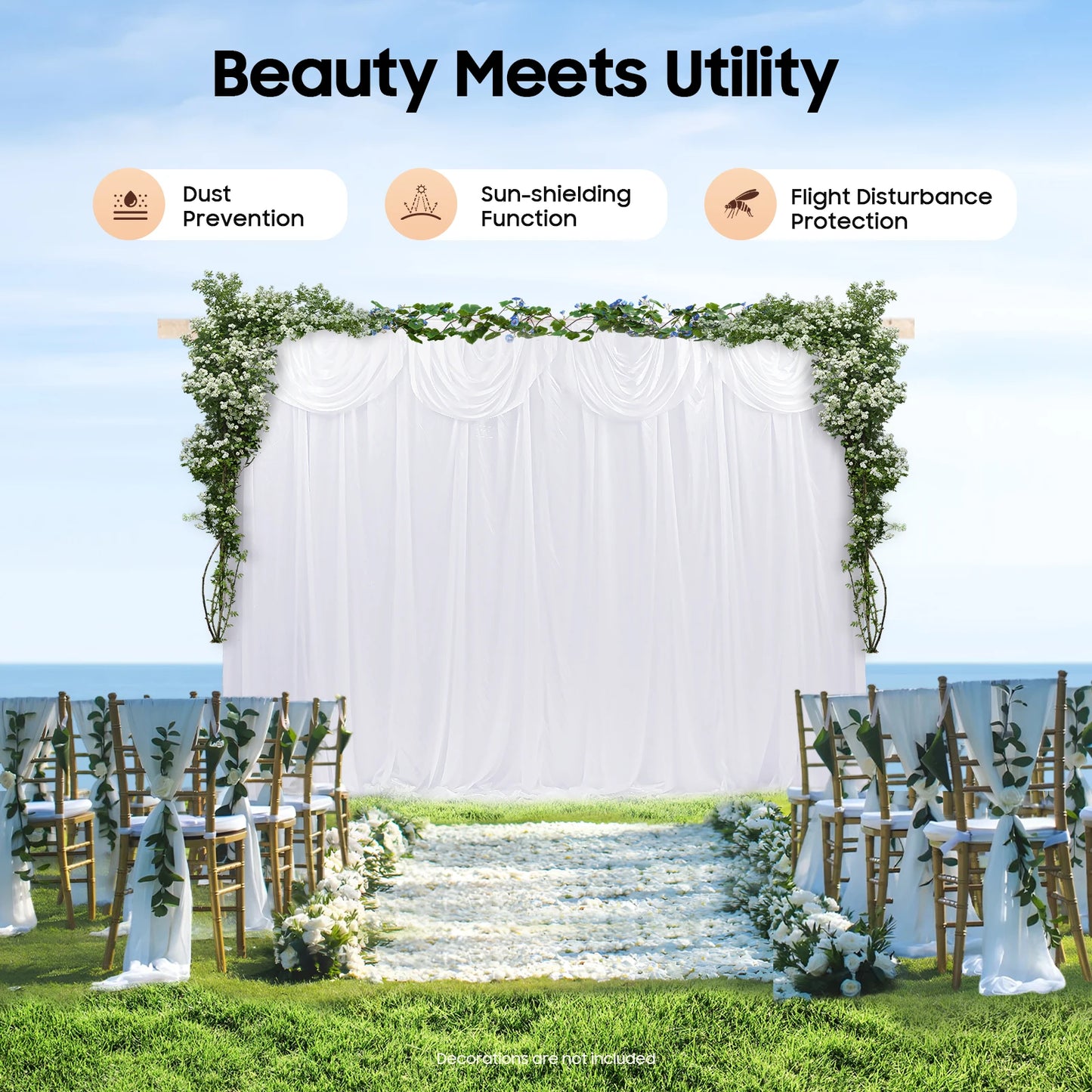 3*3M Curtain Drape Draped Curtain Pure White Canopy 68DD Ice Silk For Bedroom, Living Room