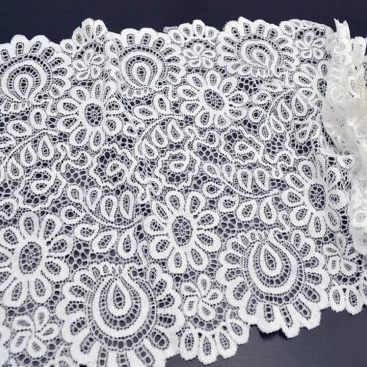2 Zvijezde Bijela crna elastična cvjetna čipkasta tkanina DIY zanat za šivanje pribor za ukrašavanje širine 22 cm