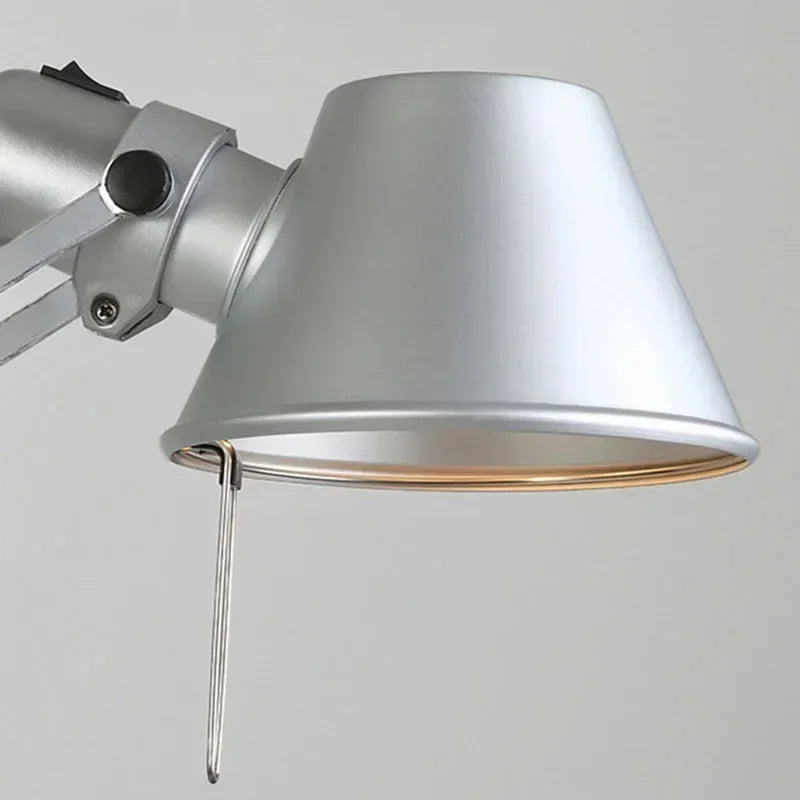 Italian Long Arm LED Wall Lamp Silver Black Metal Bedroom Study Reading Lights E27 Switch Rotatable Adjustable Lighting Decor