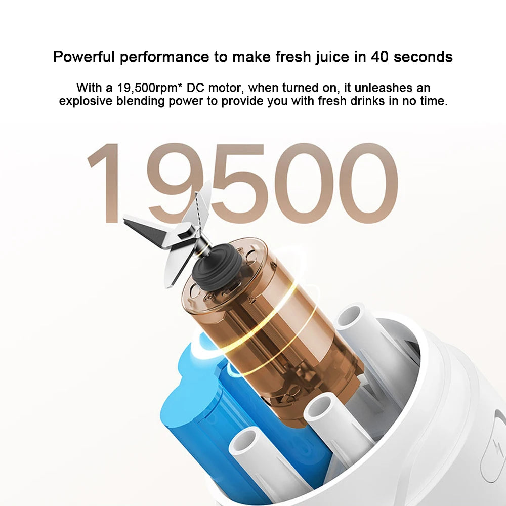 Frullatore portatile XIAOMI MIJIA, carica completa per 12 tazze, wireless e portatile, spremiagrumi con capacità 300 ml, 19.500 giri/min