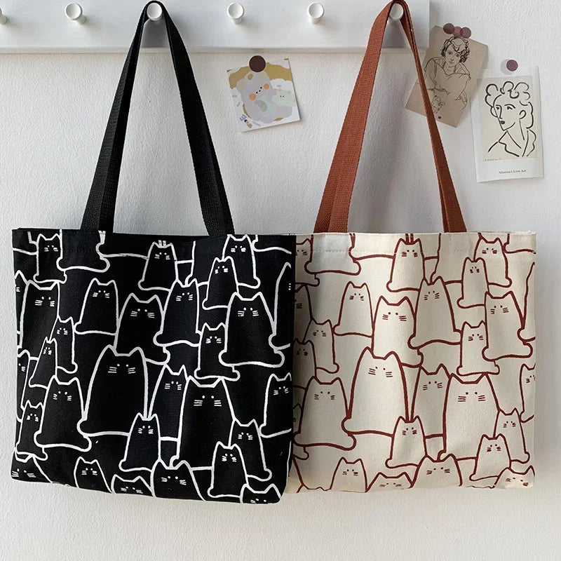 Süße Katze Shopper Handtaschen Schulter Mode Leinwand Casual Shopping Mädchen Frauen Grafik EinkaufstascheJapanische Cartoon Kleine Schulter