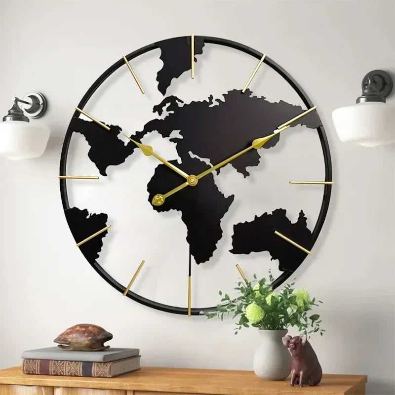 World Map Wall Clock, Minimalist modern design and global perspective, for Corporate Office Meeting Room Hotel Restaurant School