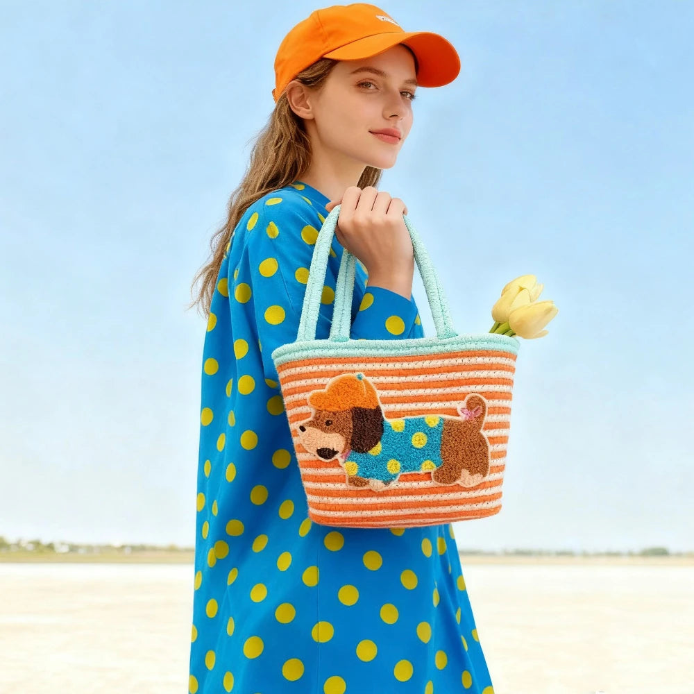 Bucket Bag Tote Woman Large Capacity Cotton Rope Woven Dog Basket Bags Woven Shoulder and Handbags Trendy Color Versatile Ladies