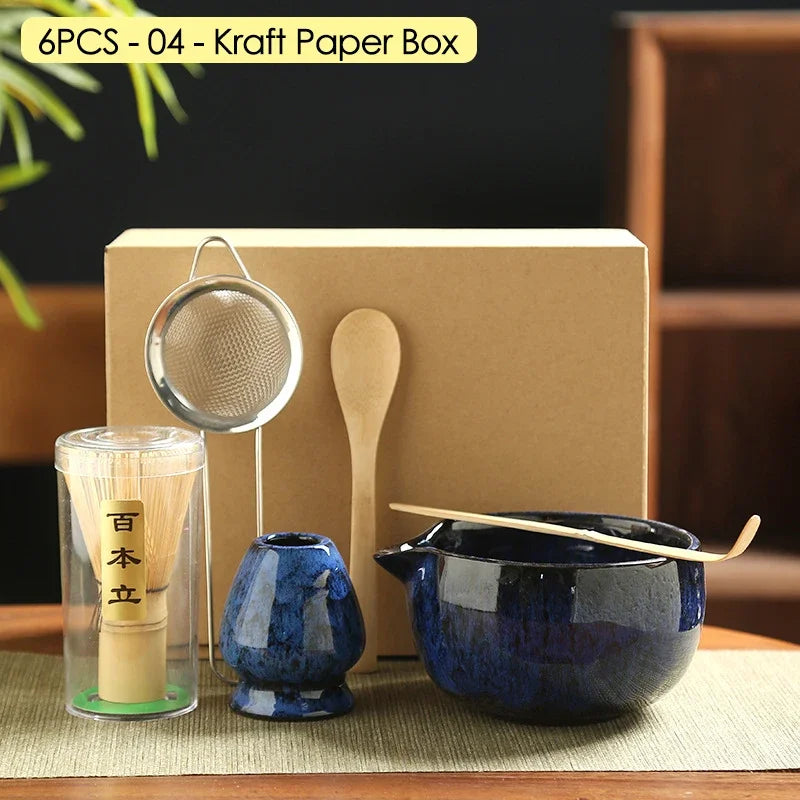 4PCS/6PCS Japanese Ceramic Matcha Teaset Safe Bamboo Brush Teaspoon Whisk Holder for Matcha Lover DIY Tea-Making Tools