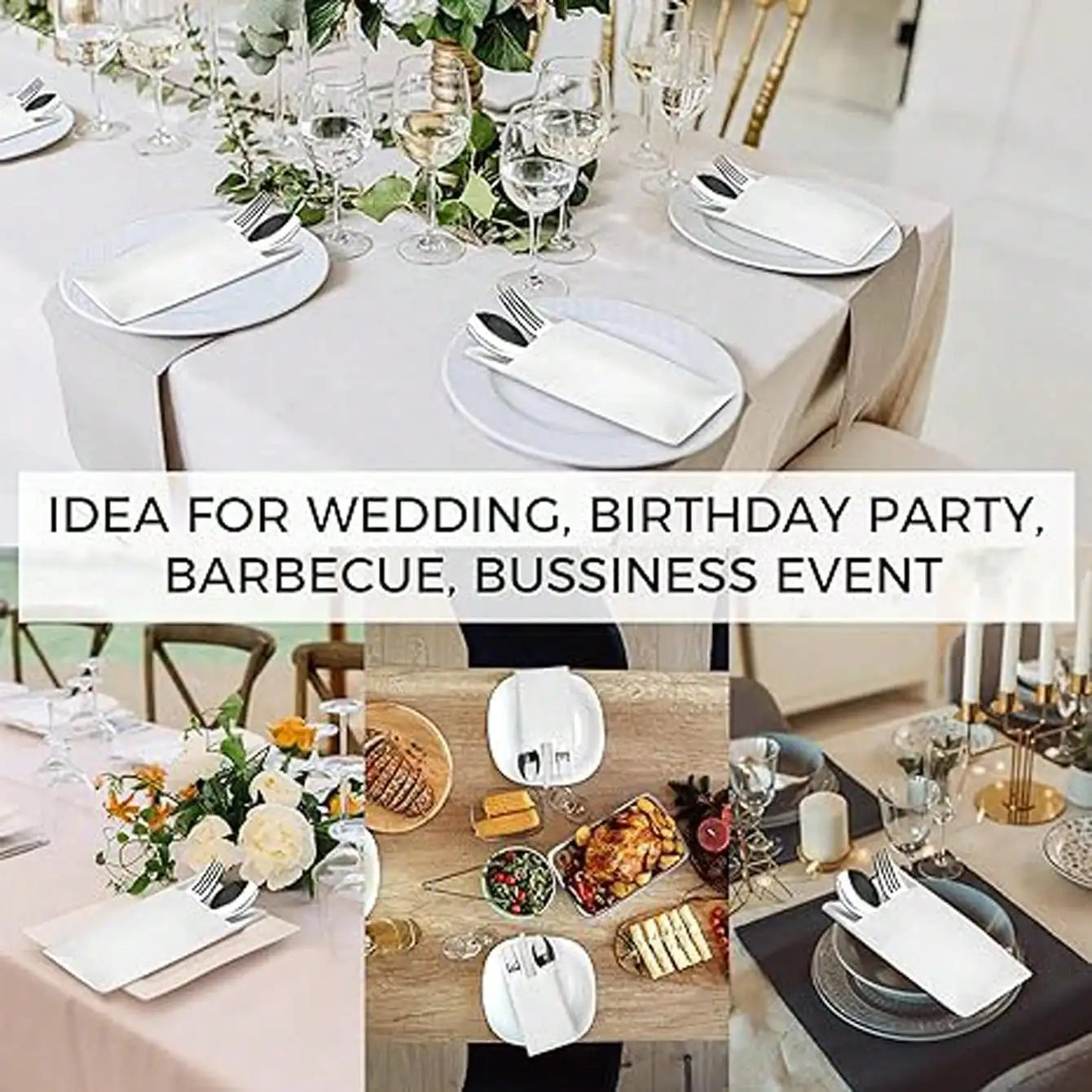 50pcs Dinner Napkins with Flatware Pocket - Prefolded Guest Towels, Paper Linen Feel for Weddings, Events, Kitchen & Daily Use
