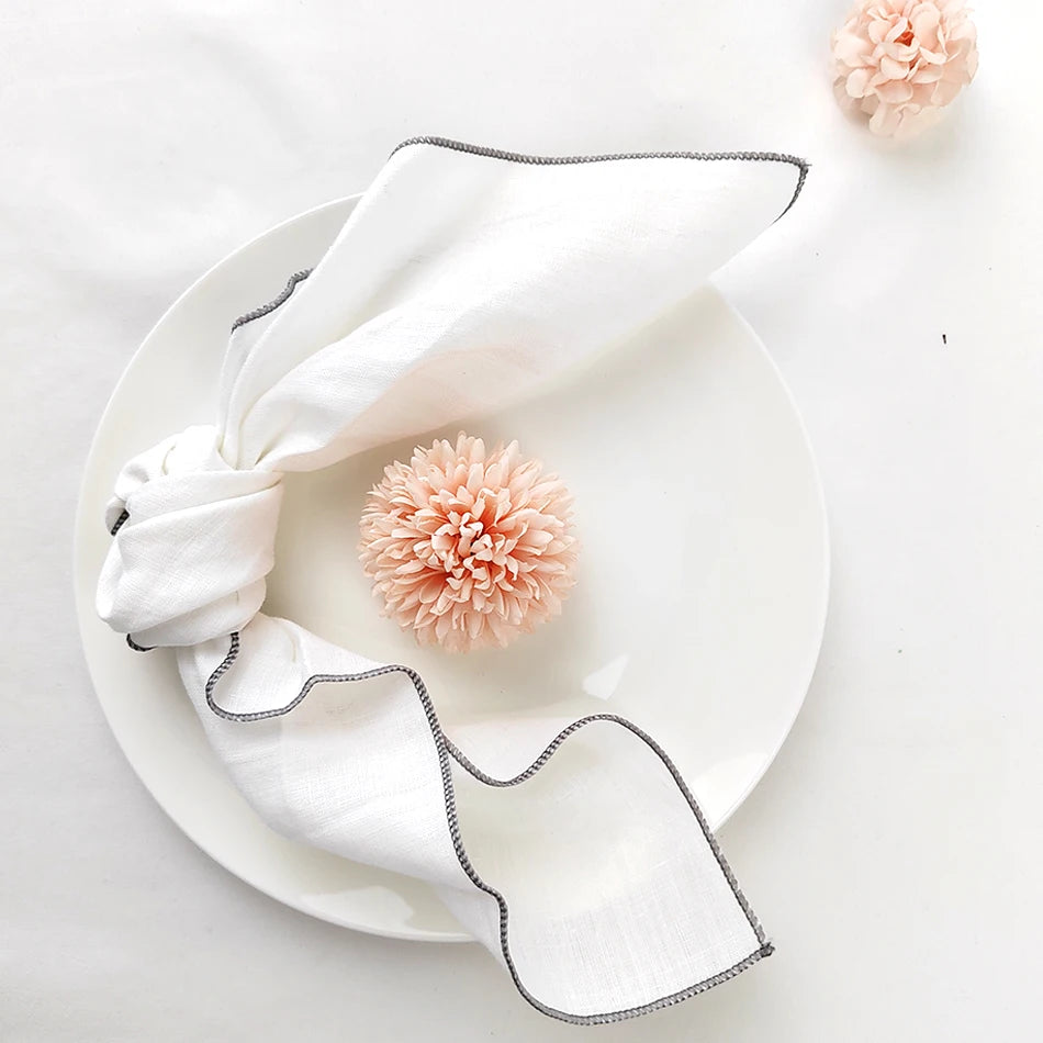 Set Of 4 Pure Linen Napkins Cloths Reusable 40x40cm Soft Comfortable Fabric Kitchen Accessories for Wedding Birthday Parties