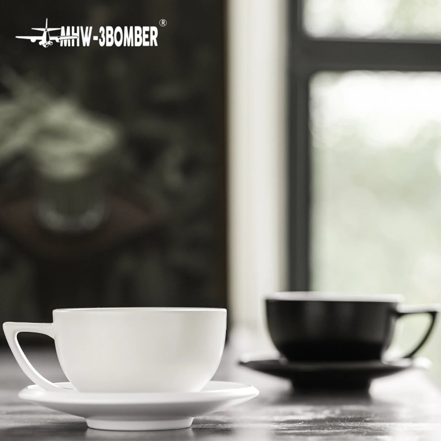 MHW-3BOMBER 280ml Ceramic Coffee Cup with Saucer & Spoon Set Art Latte Espresso Mug for Tea Cappuccino Home Kitchen Accessories