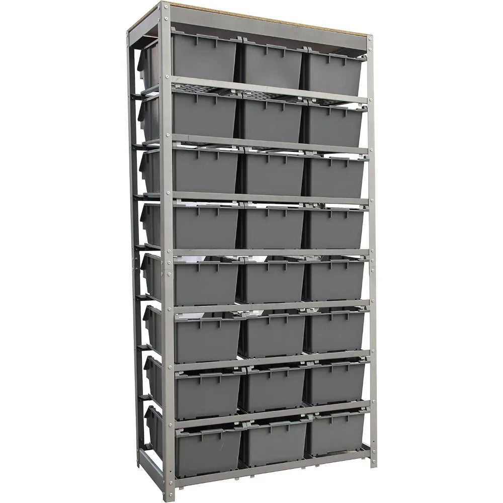 king's rack bin rack storage system heavy duty steel rack organizer shelving unit w/ 24 plastic bins in 8 tiers