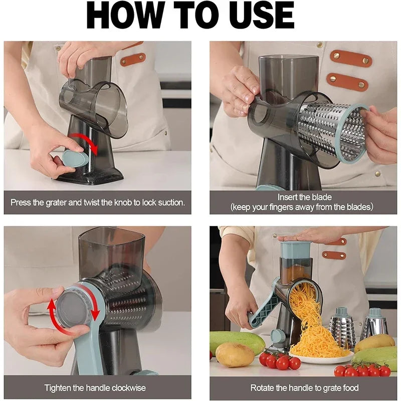 2025 3-in-1 Roterende Kaasrasp Multifunctionele Handleiding Veg Slicer Moer Grinder Keuken Essentiƫle Tool