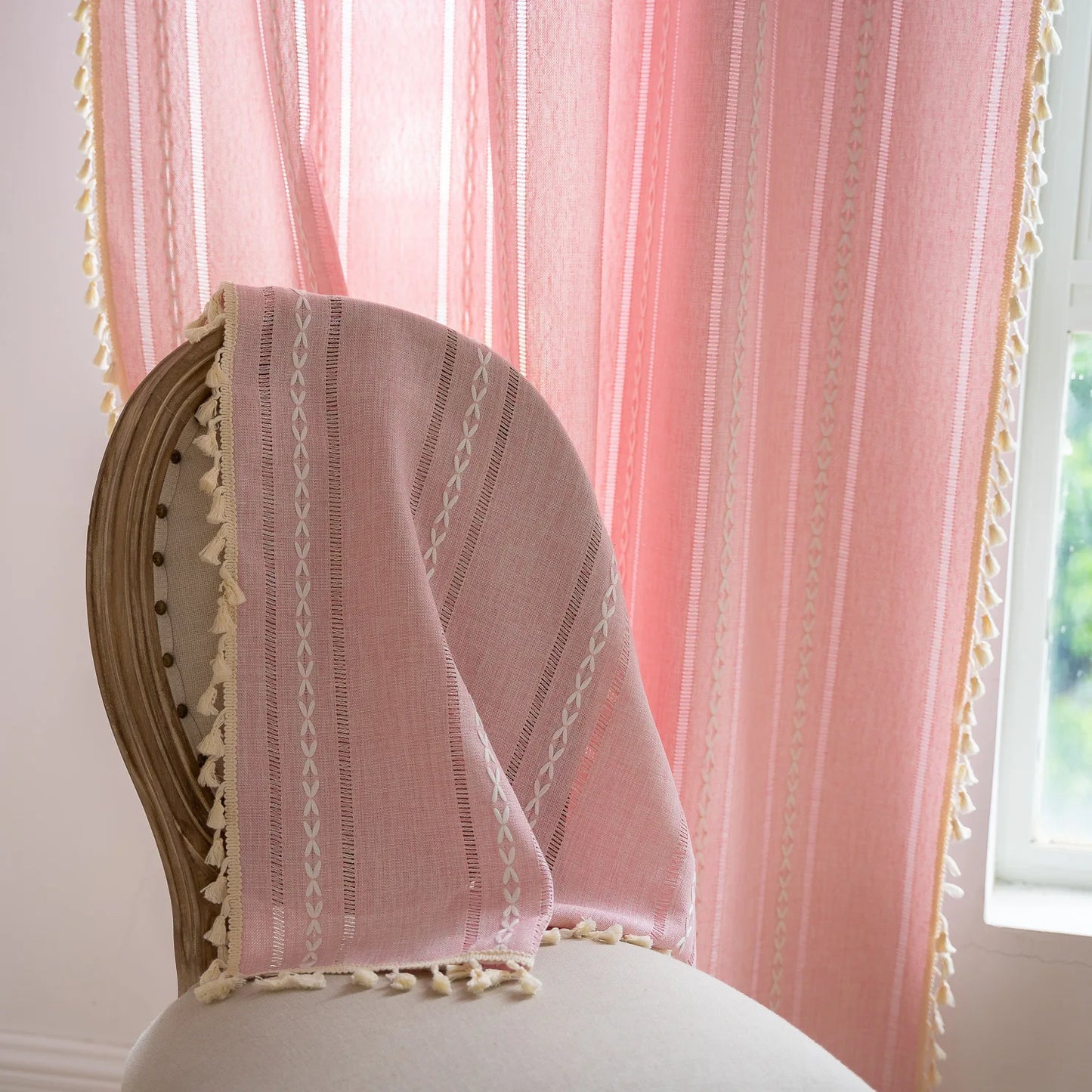 Zasłona Boho do sypialni, jadalni, kuchni, czeski szykowny teksturowany haft, ręcznie robiona zasłona z frędzlami w stylu vintage, 1 panel