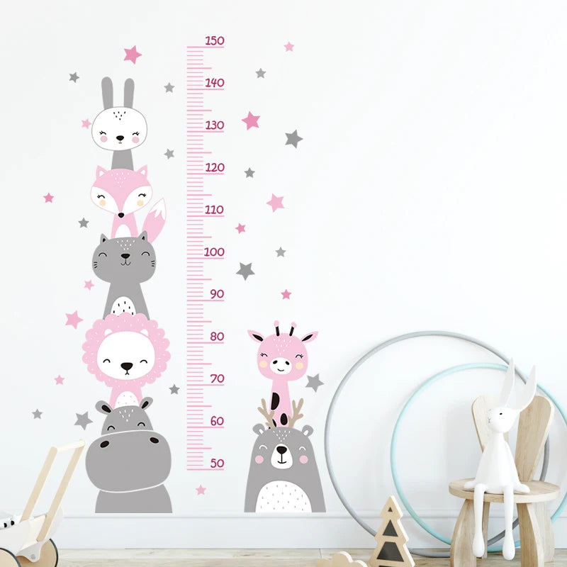 3PC Cartoon Animal Height Ruler Wall Stickers for Waterproof Removable PVC Kids Room Kindergarten Home Decoration
