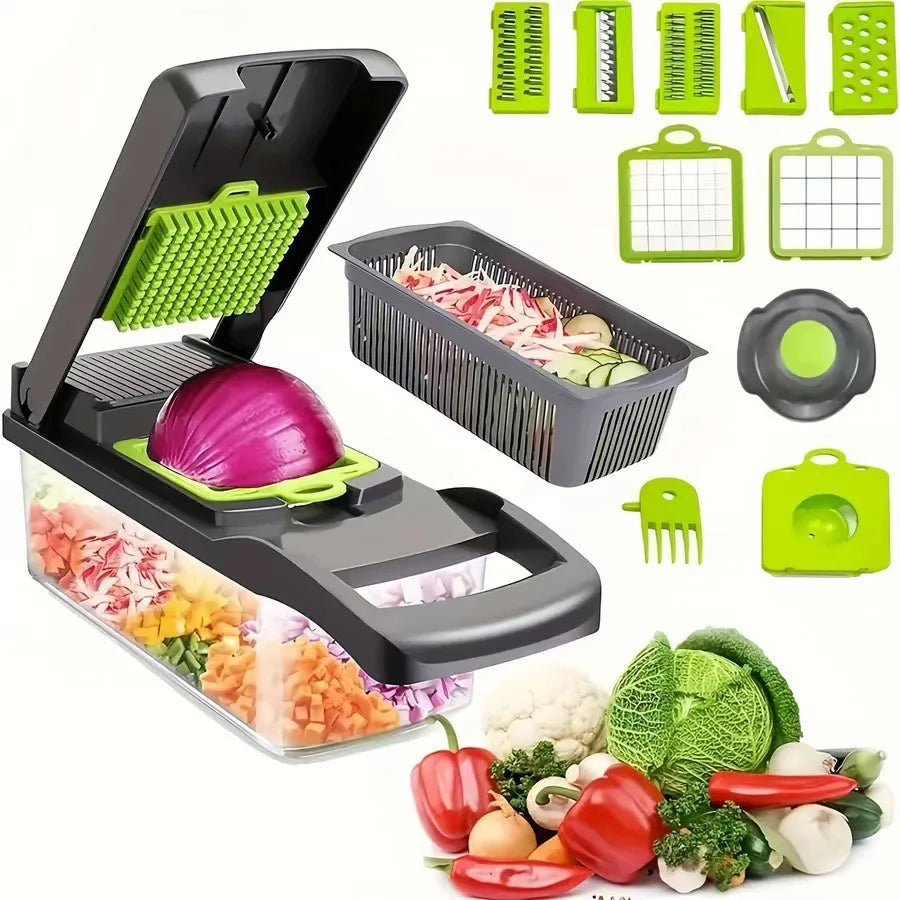 16pcs Multifunctional Vegetable Slicer Cutter Food Grade Shredder with Basket Fruit Mincer Onion Potato Chopper Carrot Grater