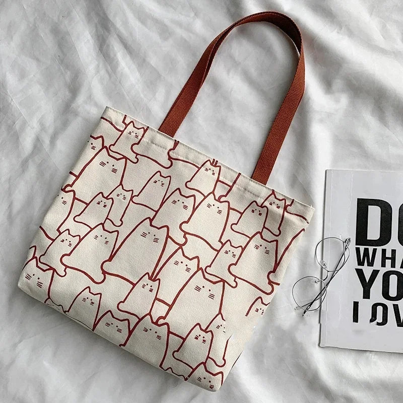 Süße Katze Shopper Handtaschen Schulter Mode Leinwand Casual Shopping Mädchen Frauen Grafik EinkaufstascheJapanische Cartoon Kleine Schulter