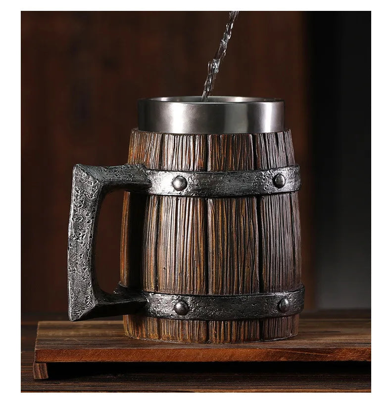 Hot-selling Wooden Barrel Beer mug , Large-capacity Coffee mug Water bottle ,Tazas de café with stainless steel