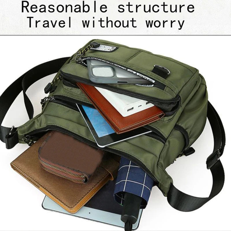 Men's Waterproof Crossbody Bag - Large Nylon/Oxford Shoulder Bag for Travel & Work (Casual Anti-Theft Sling Pack)