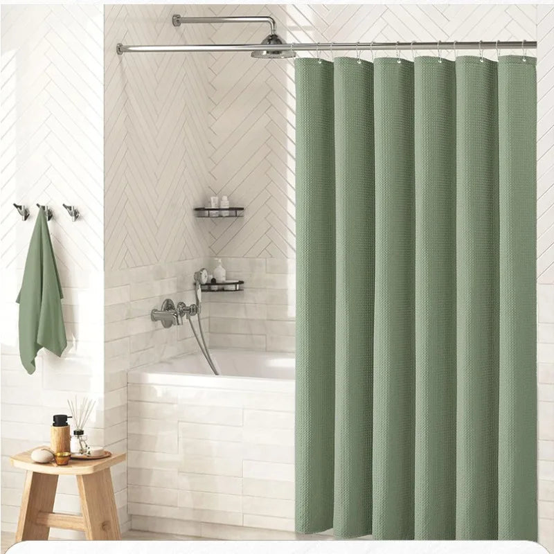 Solid Color Linen Waterproof and Thickened Shower Curtains Bathroom Bathtub Protecting Privacy Bath Covring Curtains with Hooks