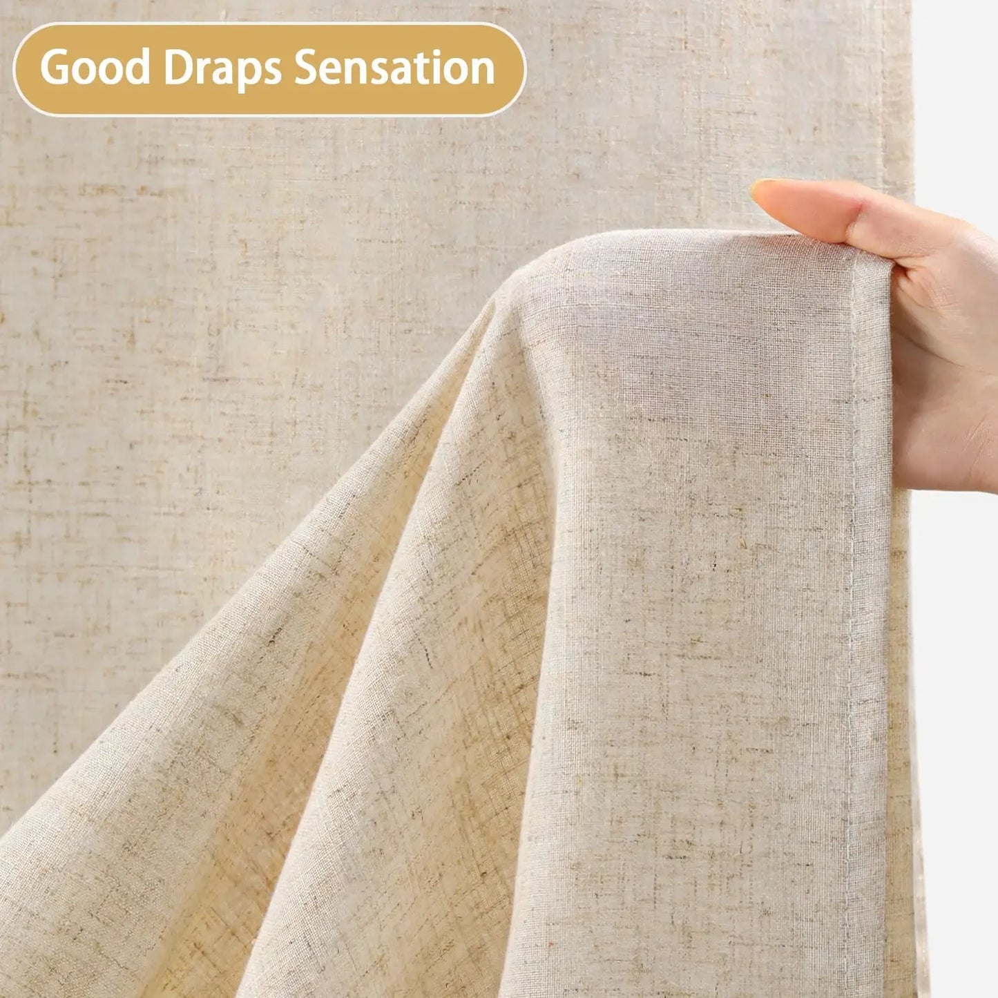 Linen Shower Curtain Beige Boho Farmhouse Shower Curtains for Bathroom Natural Cloth Cotton Fabric Liner Cream