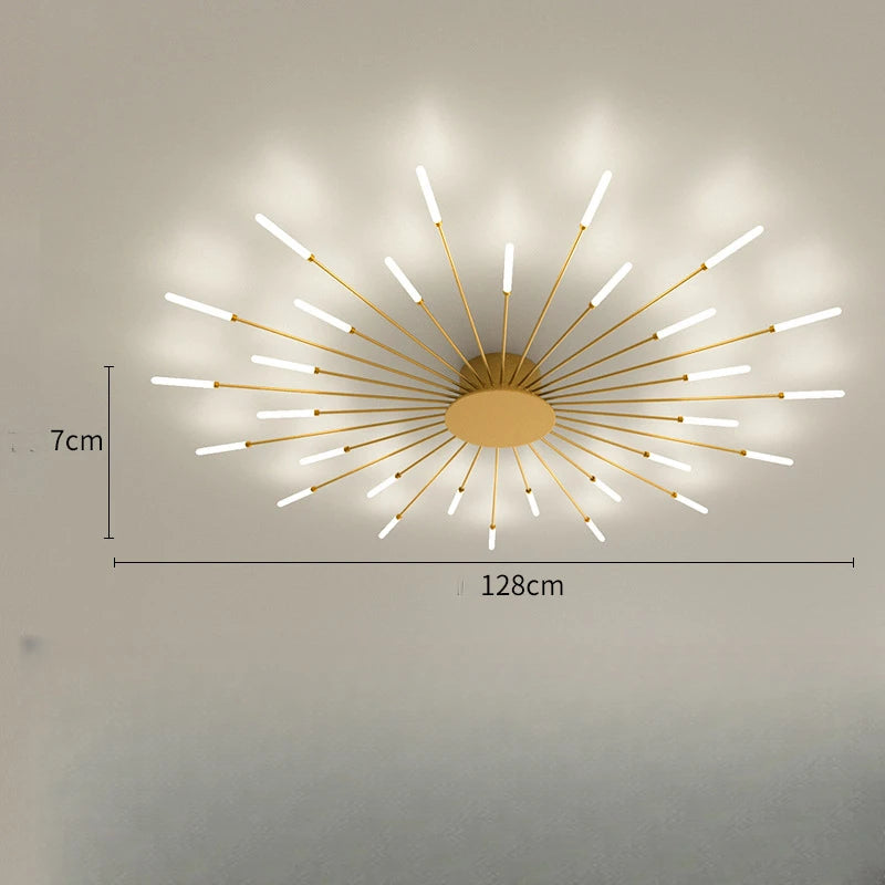 Modern Vortex Firework LED Ceiling Light for Living Room & Bedroom, Dimmable, Energy-Saving, 15-30㎡, Black/Gold