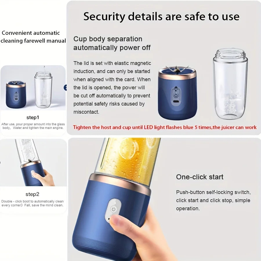 Mélangeur de jus de fruits Portable à 6 lames, Mini bouteille électrique personnelle d'été, presse-agrumes USB pour la maison, Machine à tasses pour la cuisine