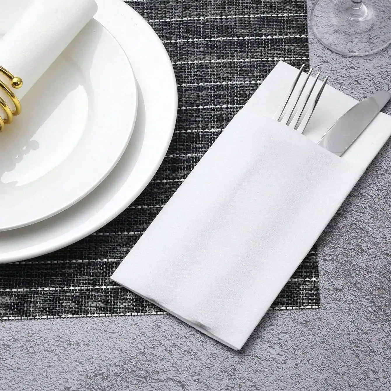 50pcs Dinner Napkins with Flatware Pocket - Prefolded Guest Towels, Paper Linen Feel for Weddings, Events, Kitchen & Daily Use