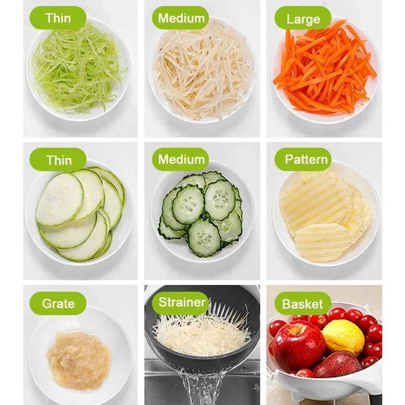 Multifunctionele 2 In 1 Groentesnijder Cutter Chopper Fruit Zeef Mand Spiralizer Rasp Voedsel Dunschiller Mandoline Shredder